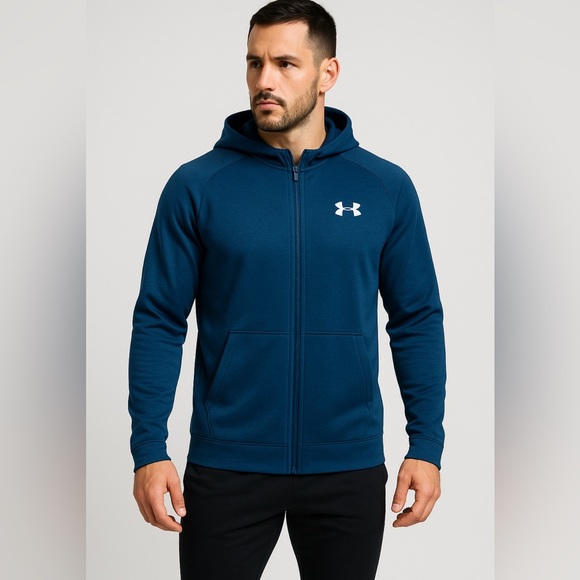 NEW! Under Armour Cold Gear Storm Fleece Lined Hooded Full Zip Jacket Blue 2XL - Picture 1 of 7